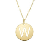 14K yellow gold disc initial W pendant with cut-out letter and fixed bail thumbnail 1
