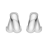 Sterling Silver Puffed Double Row Crossover C Hoop Earrings thumbnail 2