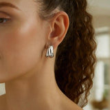 Sterling Silver Puffed Double Row Crossover C Hoop Earrings thumbnail 3