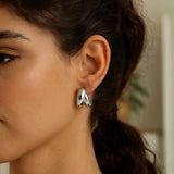 Sterling Silver Puffed Double Row Crossover C Hoop Earrings thumbnail 4