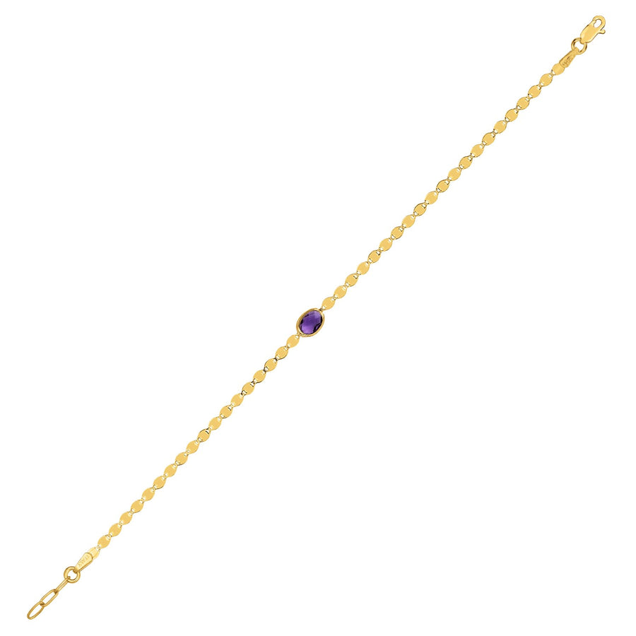 14K Yellow Gold Amethyst Mirrored Chain Bracelet (2.20 mm)