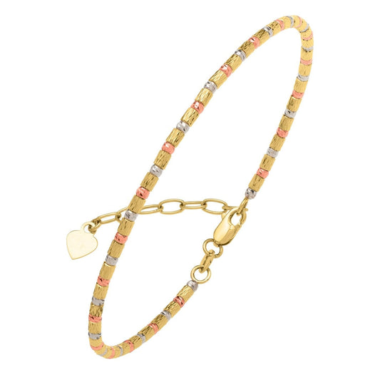 14K tri-color gold beaded bracelet with diamond-cut faceted gold beads