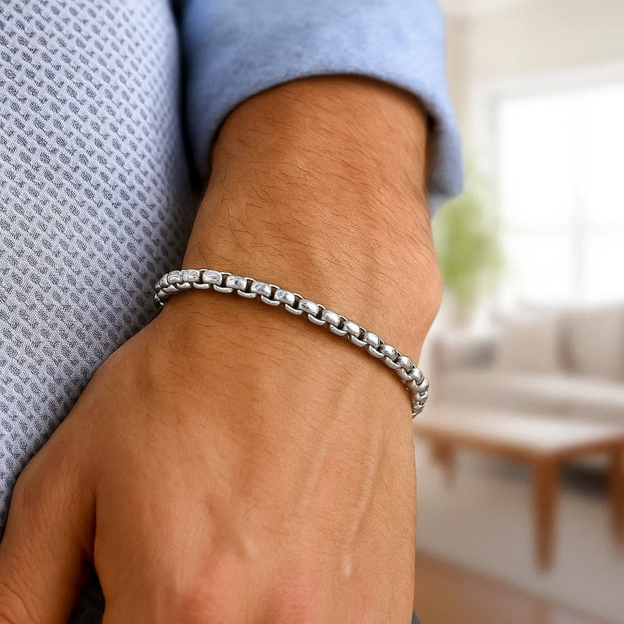 Sterling Silver Rhodium Plated Round Box Bracelet (5.2 mm)
