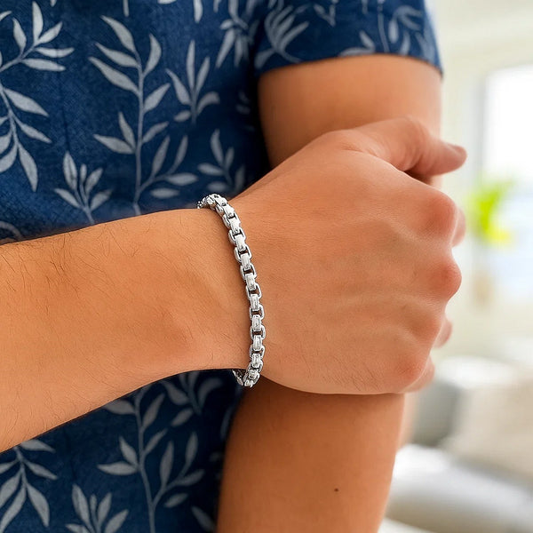 Sterling Silver Rhodium Plated Round Box Bracelet (5.2 mm)