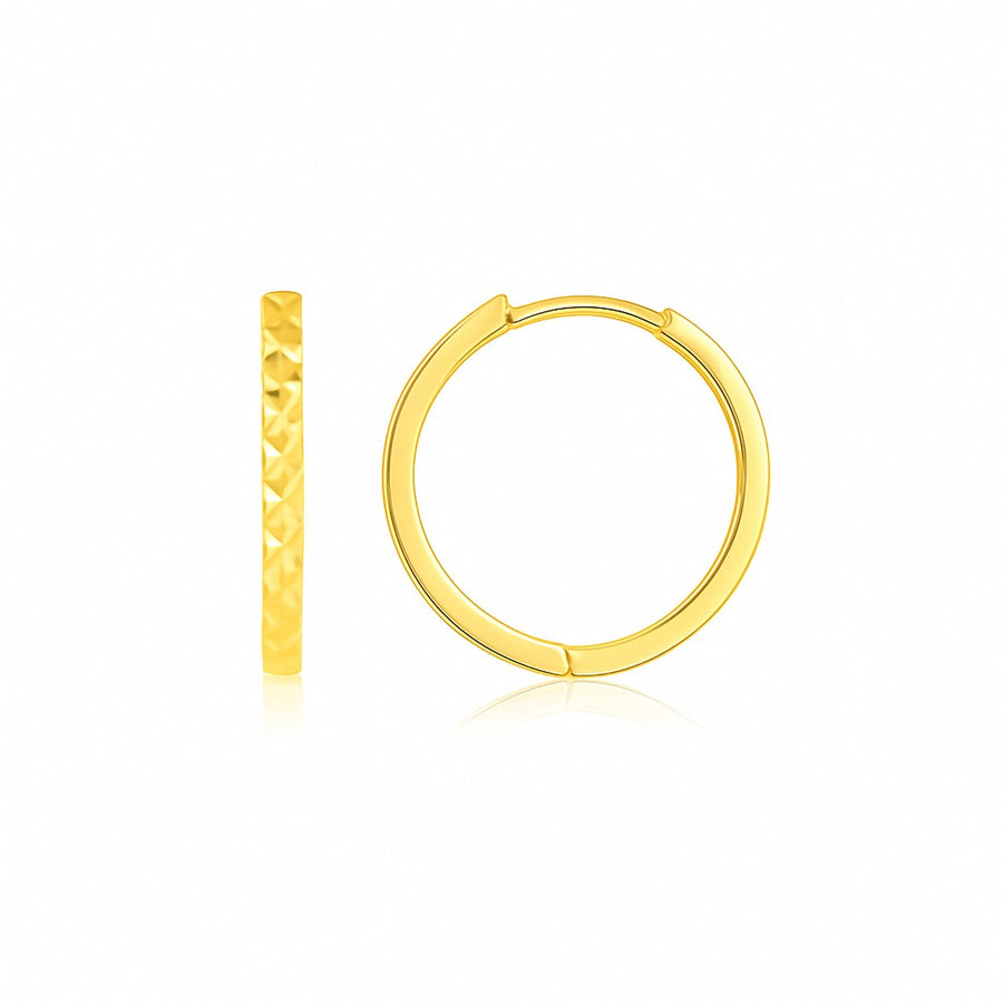 14k Yellow Gold Diamond Cut Textured Huggie Earrings