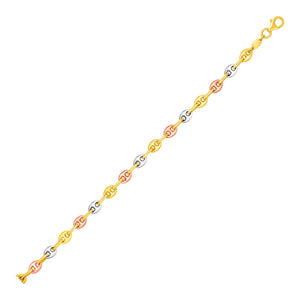 14k Tri Color Gold Mariner Link Bracelet (4.90 mm)