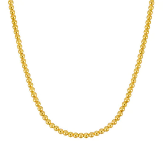 14K yellow gold bead chain necklace with 4mm polished round beads
