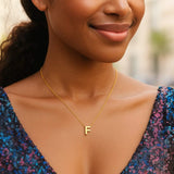 14K Yellow Gold Yours Truly Block Letter Initial F Necklace thumbnail 4