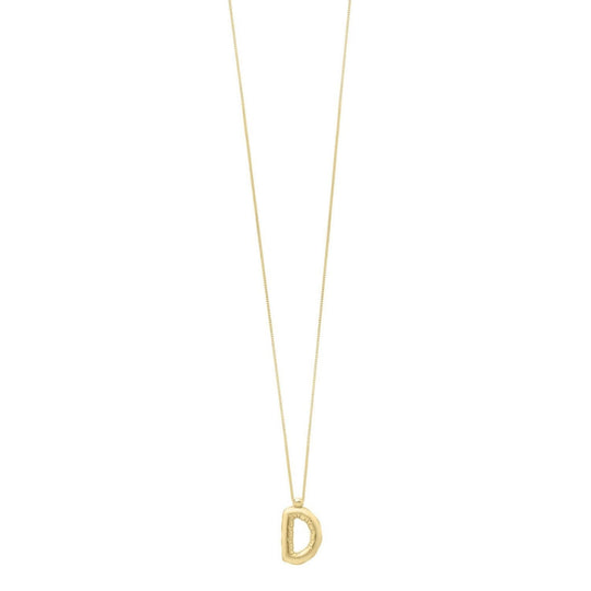 14K yellow gold initial D letter pendant with polished block-letter face