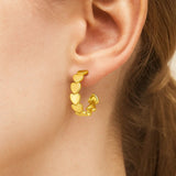 14K Yellow Gold Heart Row C Hoop Earrings thumbnail 2