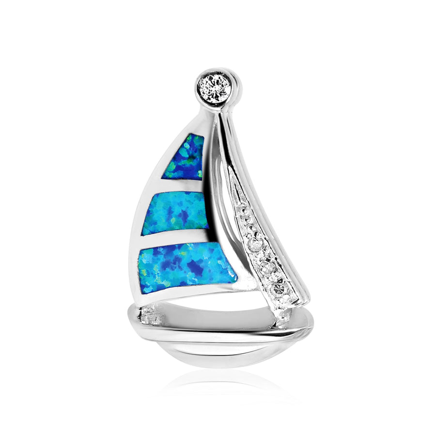 Sterling Silver Sailboat Pendant with Opal
