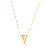 14K yellow gold block letter V initial necklace pendant thumbnail 1