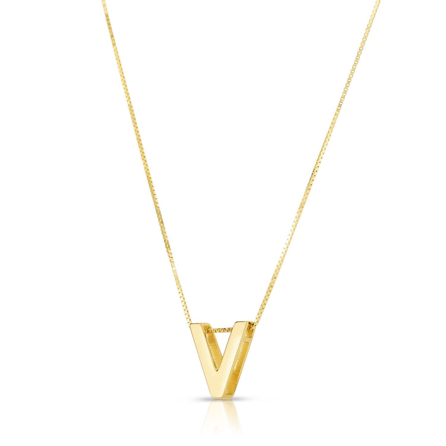 14K Yellow Gold Yours Truly Block Letter Initial V Necklace