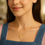 14K Yellow Gold Yours Truly Block Letter Initial V Necklace thumbnail 3