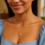 14K Yellow Gold Yours Truly Block Letter Initial V Necklace thumbnail 4