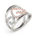 14K rose gold ring with heart diamond stones in white gold filigree