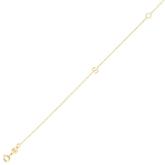 14K yellow gold mini initial S bracelet on fine cable chain