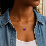14K Yellow Gold Emerald Cut Amethyst Necklace thumbnail 3