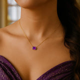 14K Yellow Gold Emerald Cut Amethyst Necklace thumbnail 4