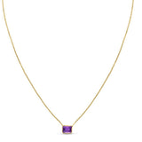 14K Yellow Gold Emerald Cut Amethyst Necklace thumbnail 5