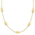14K yellow gold elongated hexagon pendant necklace with a fixed bail