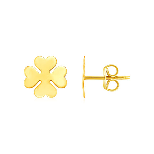 14K Yellow Gold Four Leaf Clover Earrings(10mm)