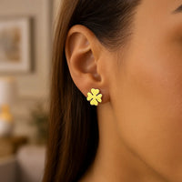 14K Yellow Gold Four Leaf Clover Earrings(10mm)