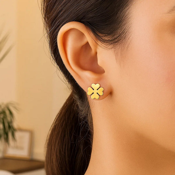 14K Yellow Gold Four Leaf Clover Earrings(10mm)