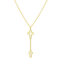 14K yellow gold double cross drop necklace with two polished pendants