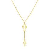 14K yellow gold double cross drop necklace with two polished pendants thumbnail 1