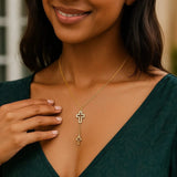 Double Cross Drop Necklace in 14K Yellow Gold thumbnail 6