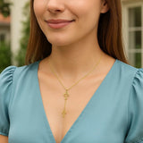 Double Cross Drop Necklace in 14K Yellow Gold thumbnail 7