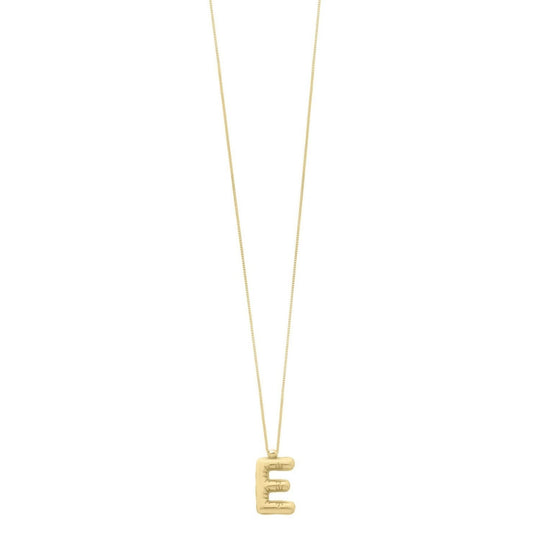14K yellow gold initial E pendant with rounded letter form and fixed bail