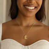 14K Yellow Gold Helium Initial E Pendant thumbnail 4