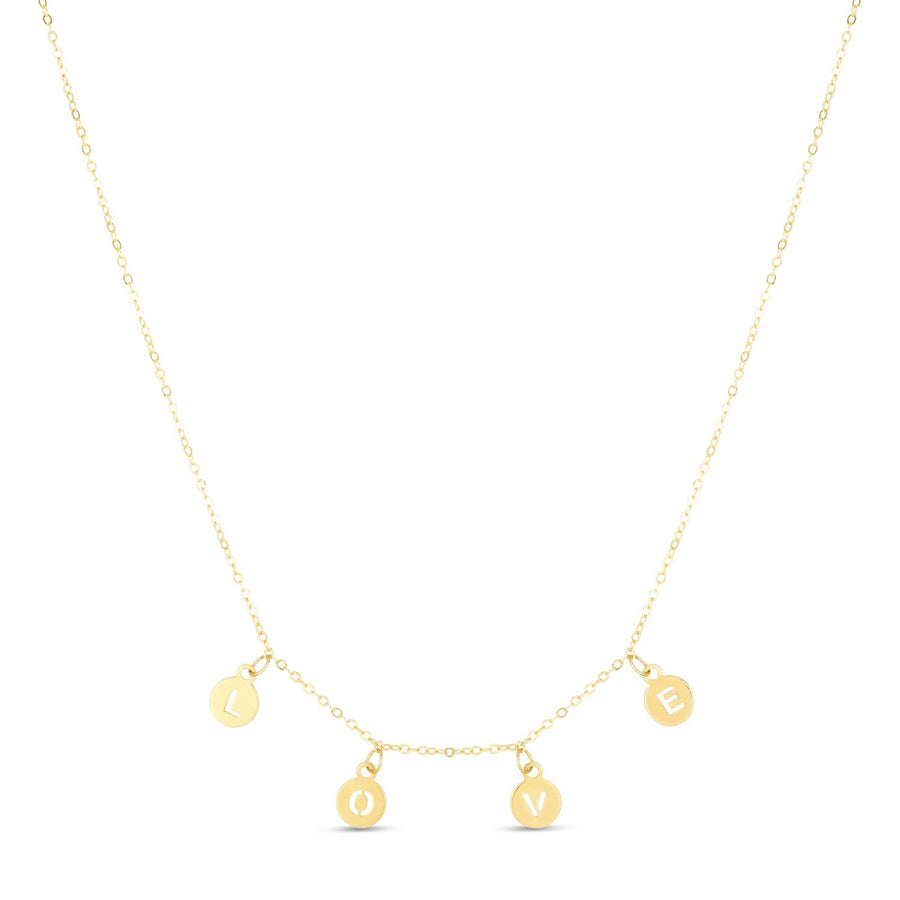 14k Yellow Gold Love Necklace with Circle Drops