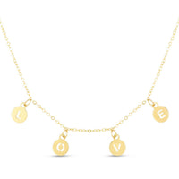 14k Yellow Gold Love Necklace with Circle Drops