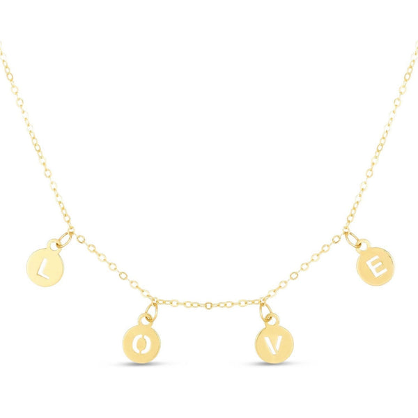 14k Yellow Gold Love Necklace with Circle Drops