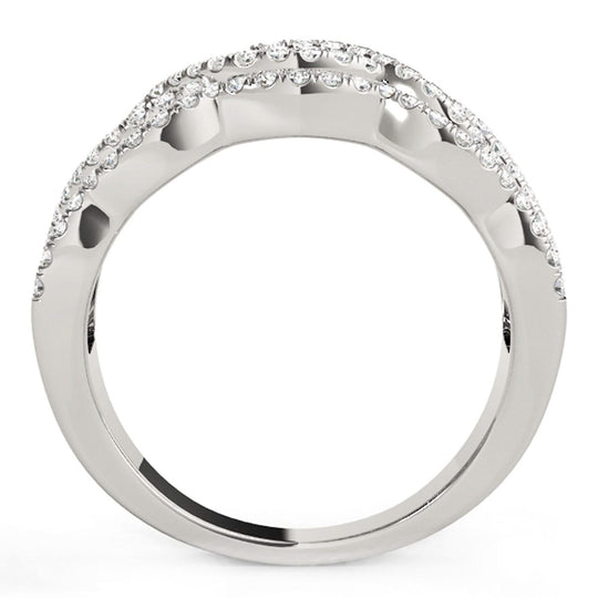 14K white gold ring with four curves of round diamond stones
