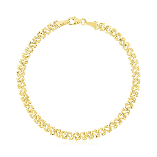 14K yellow gold textured fancy chain bracelet, 4.00 mm high polish links