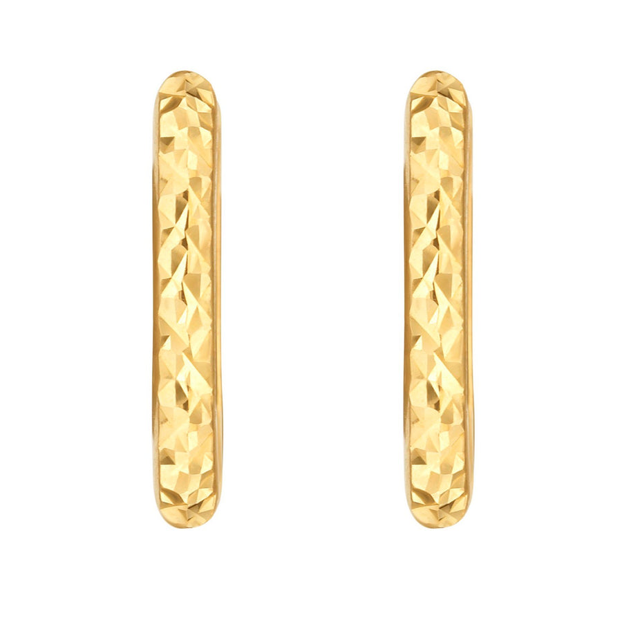 14K Yellow Gold Diamond Cut Fancy Huggie Earrings