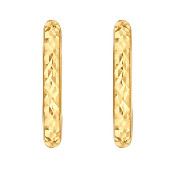 14K Yellow Gold Diamond Cut Fancy Huggie Earrings