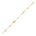 14K tri-color gold bracelet with cross, cube, and medallion link stations