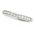 14K white gold curved wedding band with round diamond stones along the arc