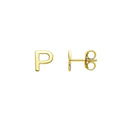 14K yellow gold initial P stud earrings with polished letter face