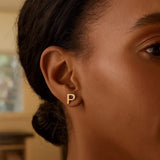 14K Yellow Gold Yours Truly Initial P Stud Earrings thumbnail 2