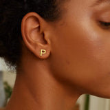 14K Yellow Gold Yours Truly Initial P Stud Earrings thumbnail 3