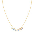 14K yellow gold necklace with blue and white topaz dancing drop pendant