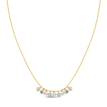 14K Yellow Gold Blue And White Topaz Dancing Drop Necklace
