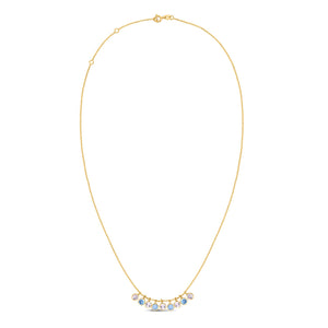 14K Yellow Gold Blue And White Topaz Dancing Drop Necklace