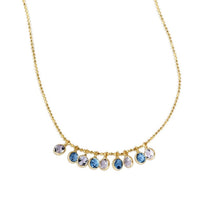 14K Yellow Gold Blue And White Topaz Dancing Drop Necklace